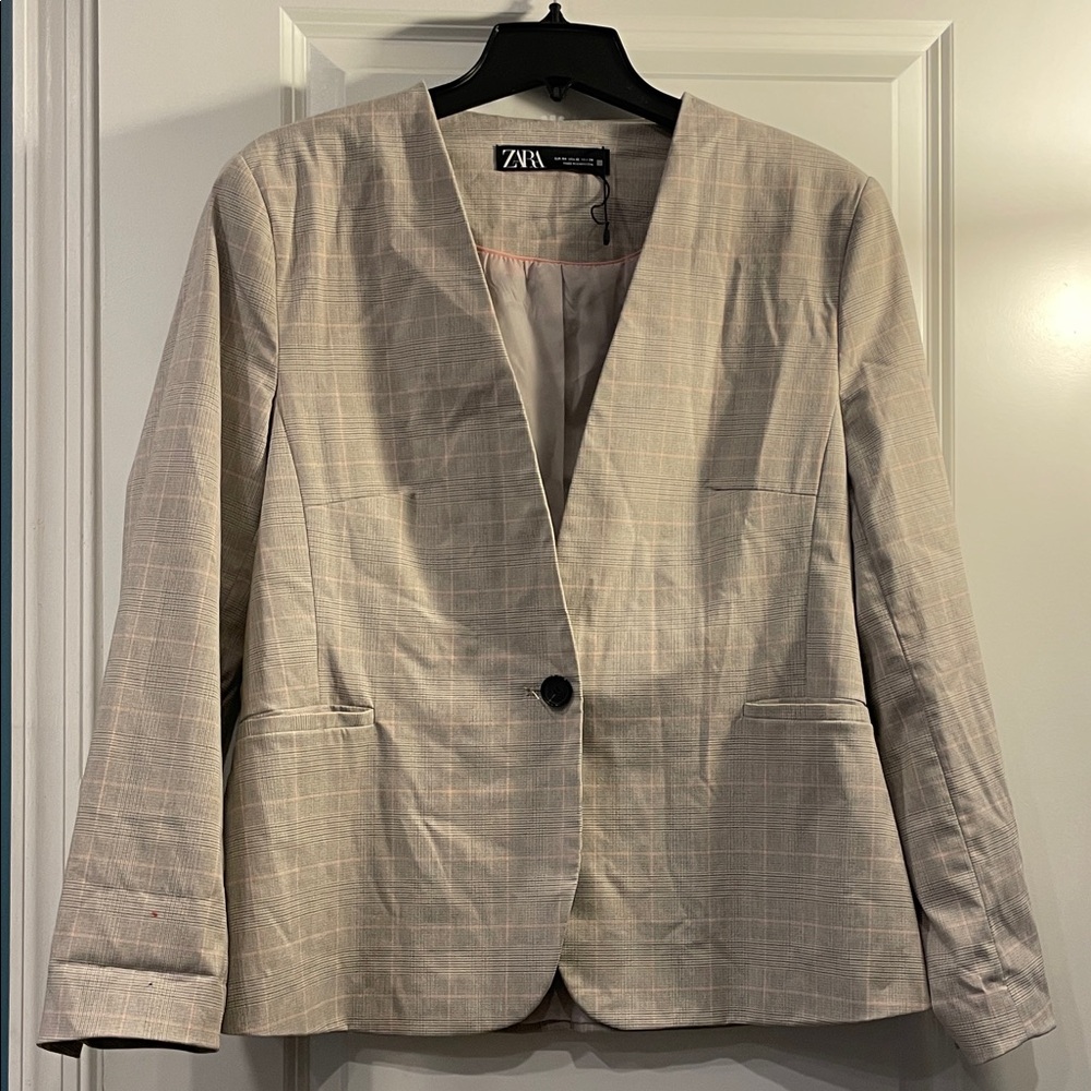 💖 Zara Light Tan/Pink Blazer - Picture 2 of 9